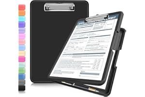 ANZNKU Clipboards with Storage, 13x9.6 Heavy Duty Nursing Clipboard Foldable, Plastic Storage Clipboard with Pen Holder, Cute Clip Board Folder for Teacher Nurse Work, School & Office Supplies(Black)