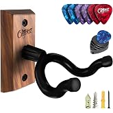 ClefArc U-Shape Hardwood Guitar Wall Mount, Black Walnut | Pick Holders, With 6 Assorted Guitar Picks, Guitar Hanger, Guitar Accessories