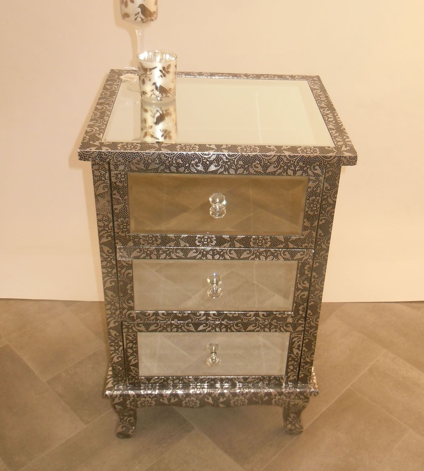 Aluminium & Mirrored Bedside Table Amazon.co.uk Kitchen & Home