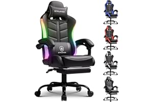 GTPLAYER RGB Gaming Chair with Footrest, Computer Gaming Chair with LED Lights for Adults, Height Adjustable PC Gamer Chair with 90-155° Recline & Removable Headrest Lumbar Support, RGB Black