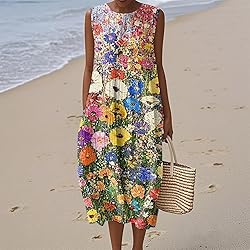 Womens Midi Dresses Summer Fall Cotton Linen Midi