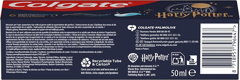 Pasta de dientes infantil Harry Potter Caldero Burbujeante 6+ años, suave para niños, nivel de flúor recomendado por dentistas, máxima protección anticaries, esmalte 4 veces más fuerte