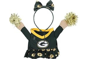 MODERN HERO NFL Green Bay Packers Officially Licensed Cheer Dog Costume Includes Dress with Faux Stuffed arms and Tinsel pom-poms and Satin Bow Headband, Size XS