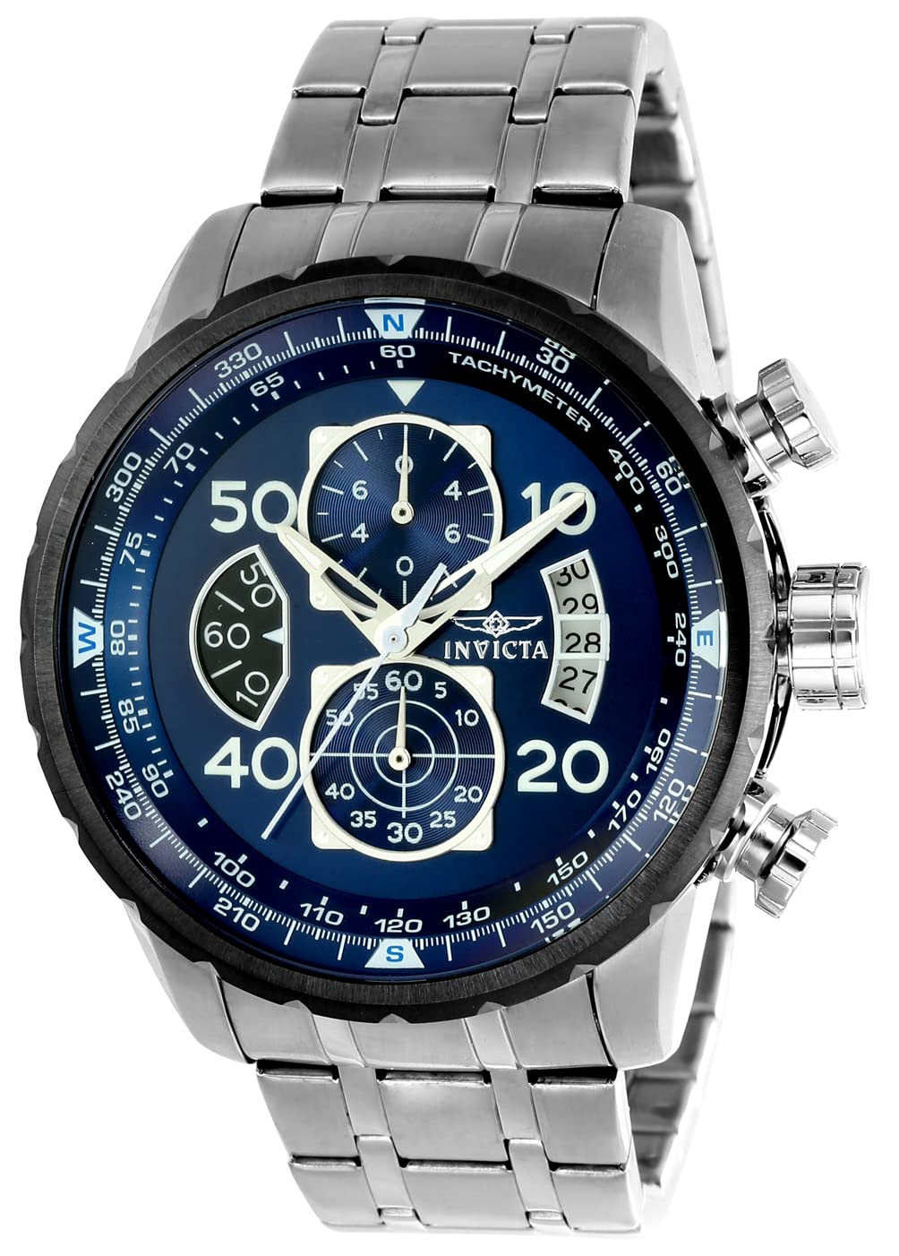 Invicta Aviator 22970 Men's Watch - Waterproof - Analogue - Quartz Movement - stainless steel with blue dial - 48mm