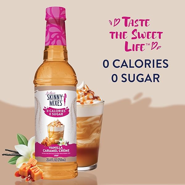 JORDAN’S SKINNY SYRUPS SUGAR FREE COFFEE SYRUP, VANILLA CARAMEL CREME FLAVOR DRINK MIX, ZERO CALORIE FLAVORING FOR CHAI LATTE, PROTEIN SHAKE, FOOD & MORE, KETO FRIENDLY, 25.4 FL OZ (PACK OF 1)