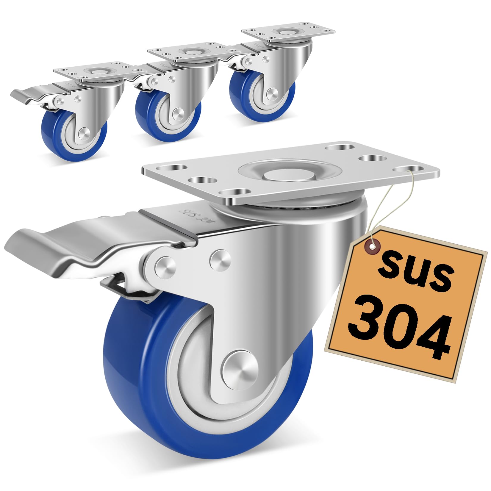 Photo 1 of Nefish Stainless Steel Castor Wheels 3 Inch with Brake,Rust-Proof 304 Heavy Duty Casters Set of 4, Anti-Corrosion Industrial Stainless Steel Caster for Furniture,Labs,Restaurants,Outdoor