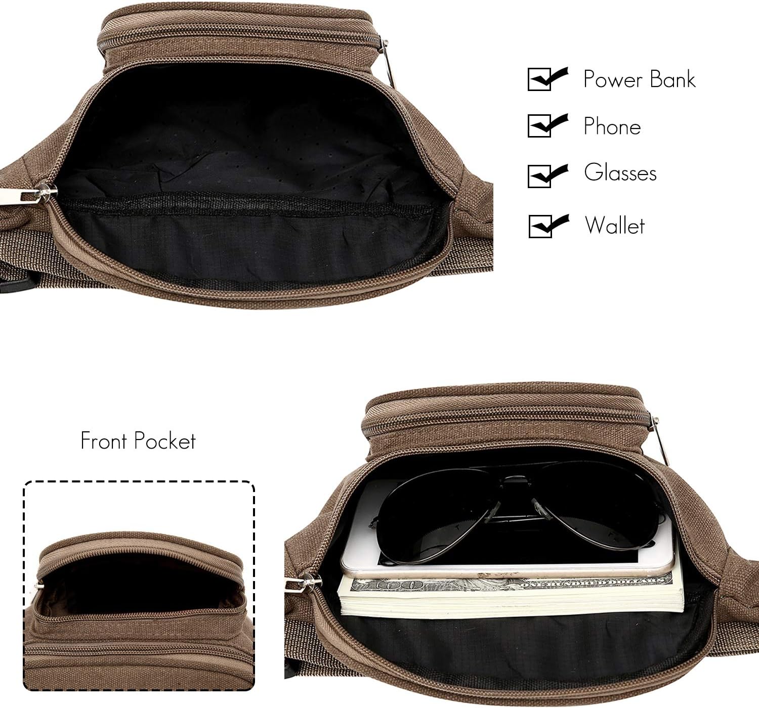 FANDARE Vintage Sling Chest Bag Canvas Waist Pack Shoulder Crossbody Backpack for Men Women Lightweight Casual Daypacks for Teens School Campus Outdoor Travel Hiking Running Indoor Activities Black - Image 5