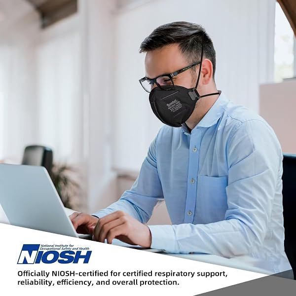 N95 FACE MASK BLACK 50 PACK NIOSH CERTIFIED N95 DISPOSABLE RESPIRATOR 5-PLY SAFETY BREATHABLE FACE MASKS FILTER EFFICIENCY 95% ADJUSTABLE COMFORTABLE PROTECTION AGAINST PM2.5 DUST FOR ADULT MEN WOMEN