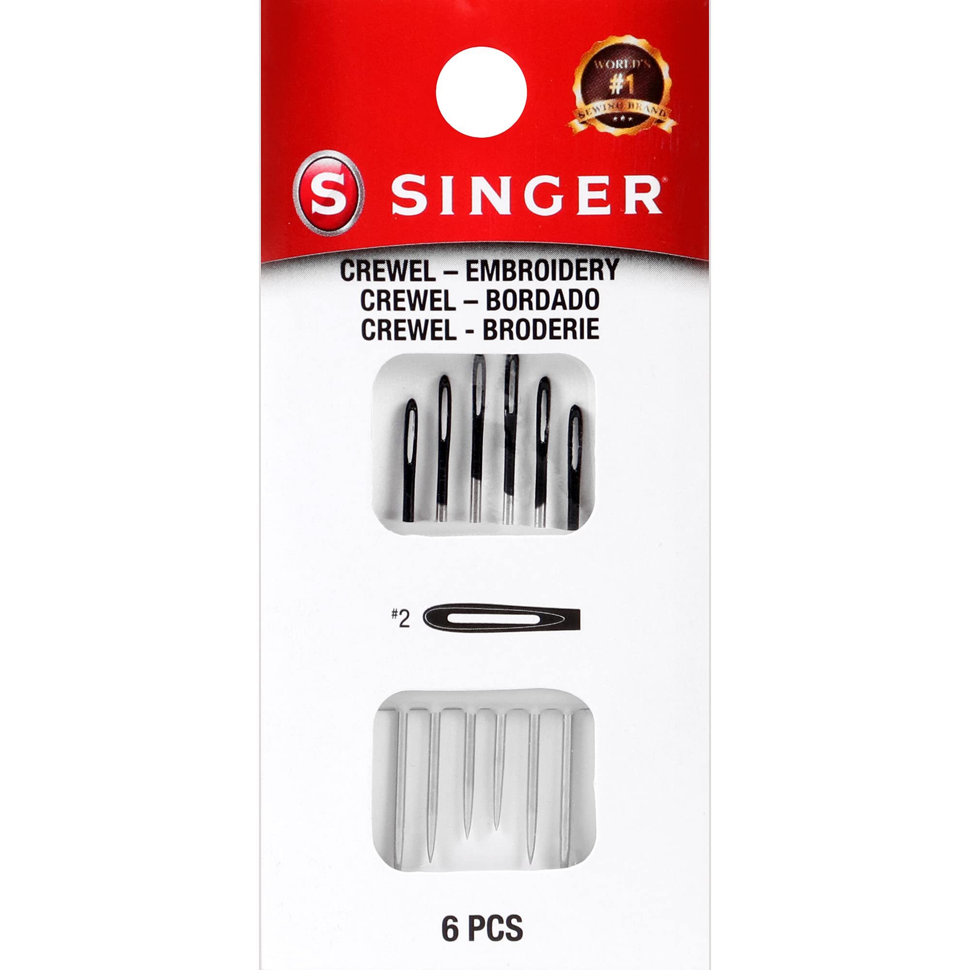 SINGER Hand, Set of 6 Sewing, Size 2 Crewel Needles