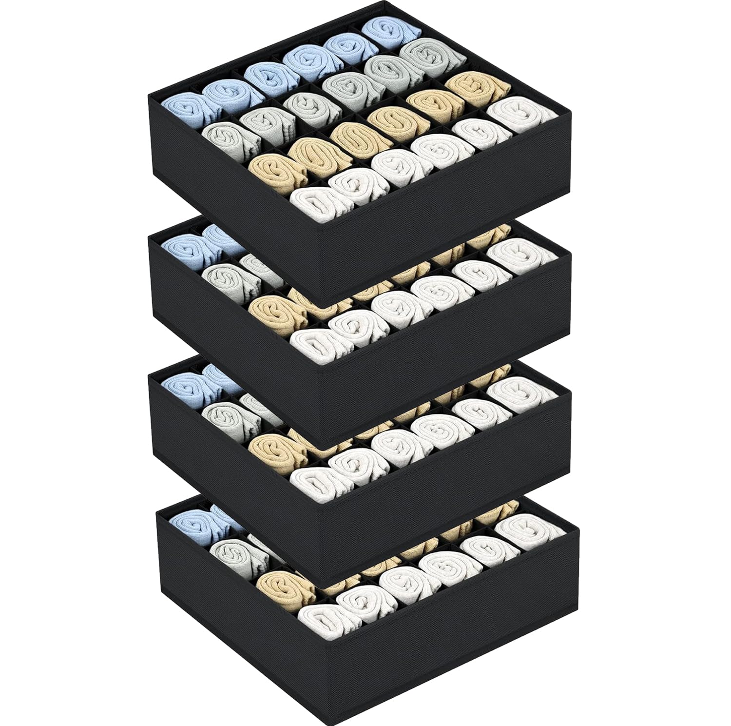 Homsorout Drawer Organiser Sock Storage - 4 Pack Foldable Drawer Dividers 24 Cell Underwear Draw Organizer Wardrobe Storage for Socks, Lingerie, Handkerchiefs, Shelf (Black)