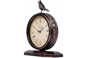 Auafanzy 8-Inch Antique Mantel Clocks for Living Room, Retro Table Metal Silent Clocks for Fireplace, Easy to Read Decorative Mantel Clocks with Top Bird for Bedroom, Office, Desktop (Roman Numerals)