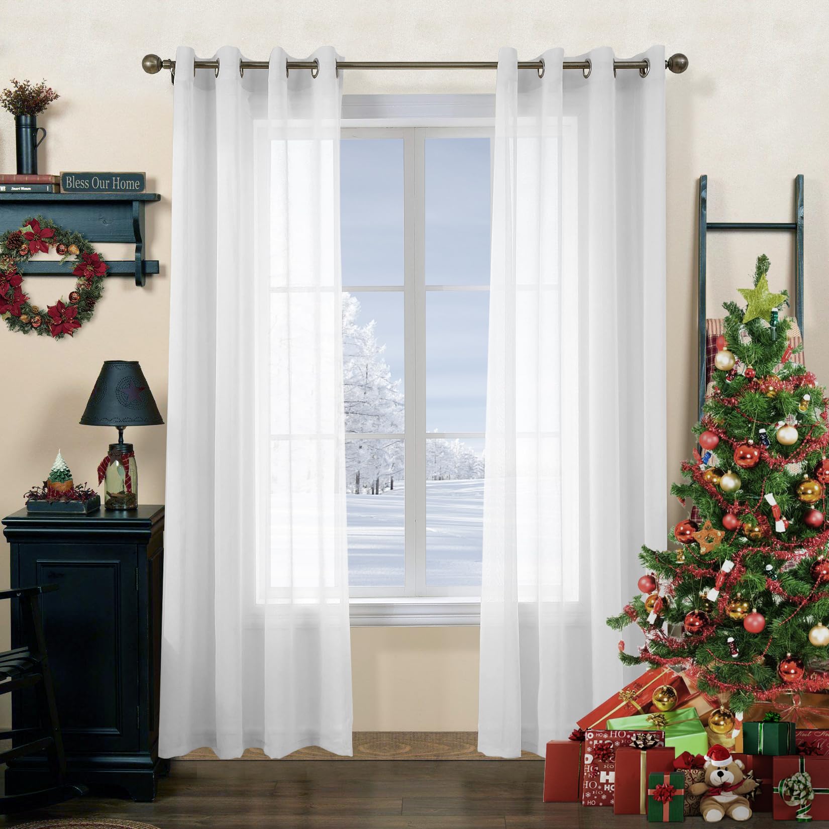 CUCRAF Net Curtains for Windows - Eyelet Curtains for Living Room & Bedroom, Voile Sheer White Curtains 72 drop pair, Wrinkle Resistant Solid Colour Curtains Easy to Clean and Machine Washable
