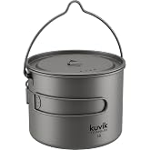 Kuvik 1600ml (54 oz) Titanium Pot with Bail Handle - Ultralight and Compact | Corrosion Resistant, Food Safe, Non-Toxic, No Metallic Taste, Easy to Clean, Dishwasher Safe, Padded Carrying Bag Included