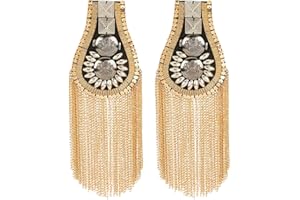 SUPERFINDINGS Fashion Shoulder Epaulet Tassel Iron Shoulder Badge Detachable Tassel Chain Metal Epaulettes Beads Punk Fringe Epault for Jackets