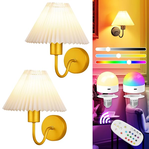 MODERN WALL SCONCES SET OF 2, WIRELESS BATTERY...