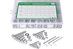 LUKAISEN 1440PCS Screws Nuts and Washers Assortment, M2 M3 M4 Hex Socket Head Cap Metric Bolts and Nuts Kit - 304 Stainless Steel Screws with 3 Allen Wrenches for 3D Printer Furniture Industrial