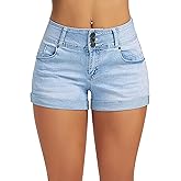 roswear Women's High Waisted Stretchy Denim Shorts Cuffed Jean Shorts