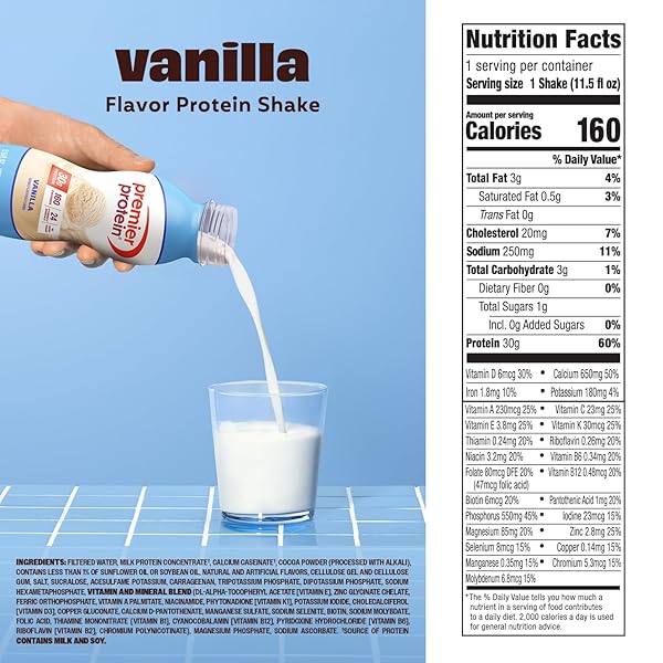 PREMIER PROTEIN SHAKE, VANILLA, 30G PROTEIN, NO ADDED SUGAR, 24 VITAMINS & MINERALS TO SUPPORT IMMUNE HEALTH, 11.5 FL OZ, 6 PACK