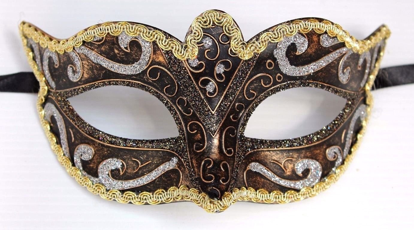 VENETIAN MASQUERADE PARTY EYE MASK BLACK , SILVER , BRONZE & GOLD