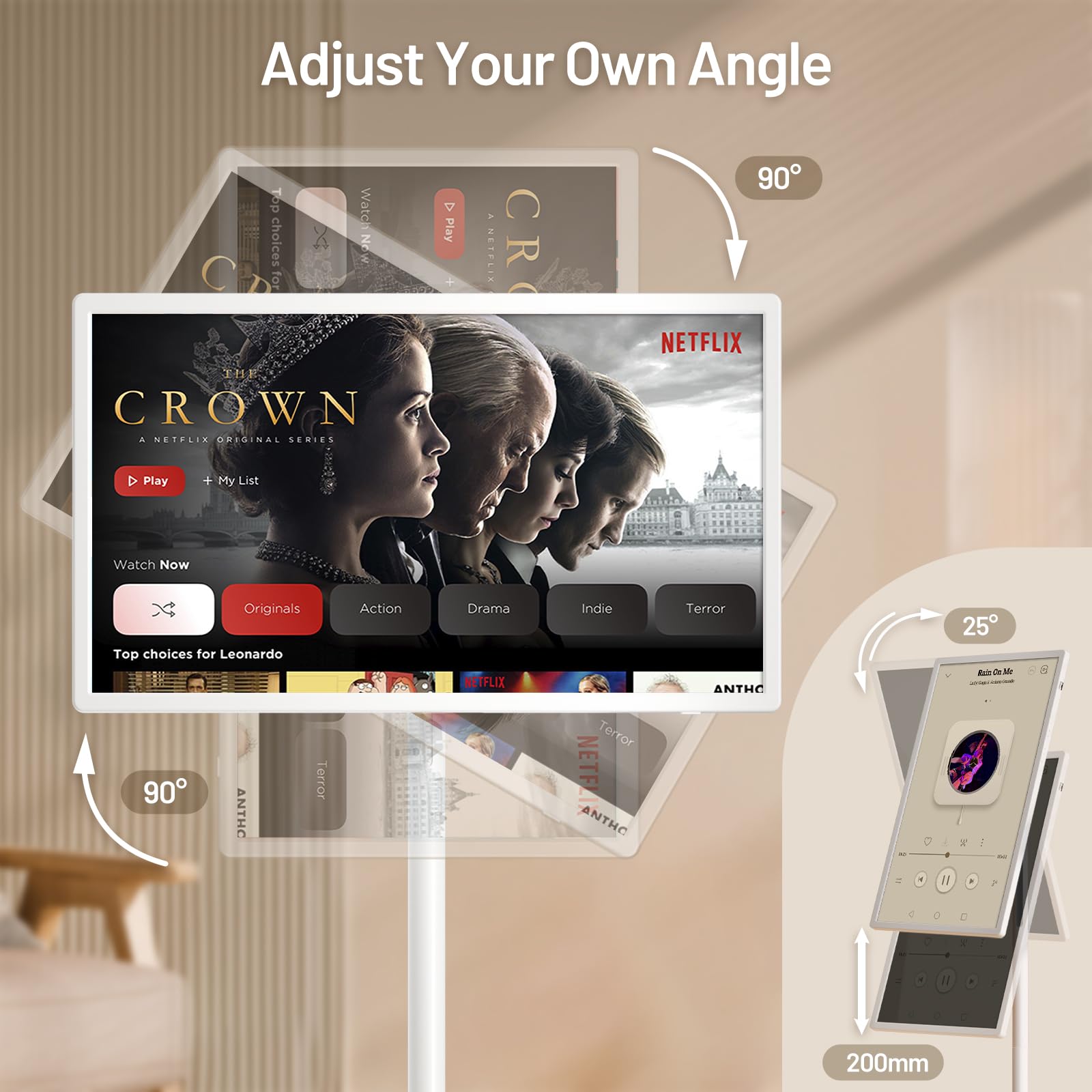 32-Inch Portable TV with Touch Screen | 6GB RAM + 128GB Storage | 1080P Full HD Portable Monitor with Built-in 8-Hour Battery | Android 13 OS | Rolling TV on Wheels | Remote Control