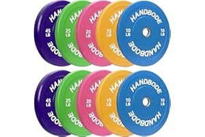 Handbode Colored Bumper Weight Plates Olympic Weight Plate Set 2-Inch, 10/15/20/25/35/45/55 lb Barbell Weight Plates Set for Home Gym, Rubber Strength Training Weights Plates for Weight Lifting