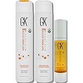 GK HAIR Global Keratin Balancing Shampoo and Conditioner Sets (10.1 Fl Oz/300ml) with Anti Frizz Serum Argan Oil (1.69 Fl Oz/50ml) for Dry Damaged Repair- All Hair Types Sulfate Paraben Free Unisex