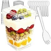Toowood 100pcs Clear Dessert Cups with Lids and Spoons, 5.4oz Mini Dessert Cups Reusable Square Parfait Cup for Party Appertizer, Christmas