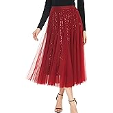 Dwirapal Sequin Long Tulle Skirt Layered Flowy Fairy Sparkle Party Mesh Tea Length Big Hem Skirts for Women