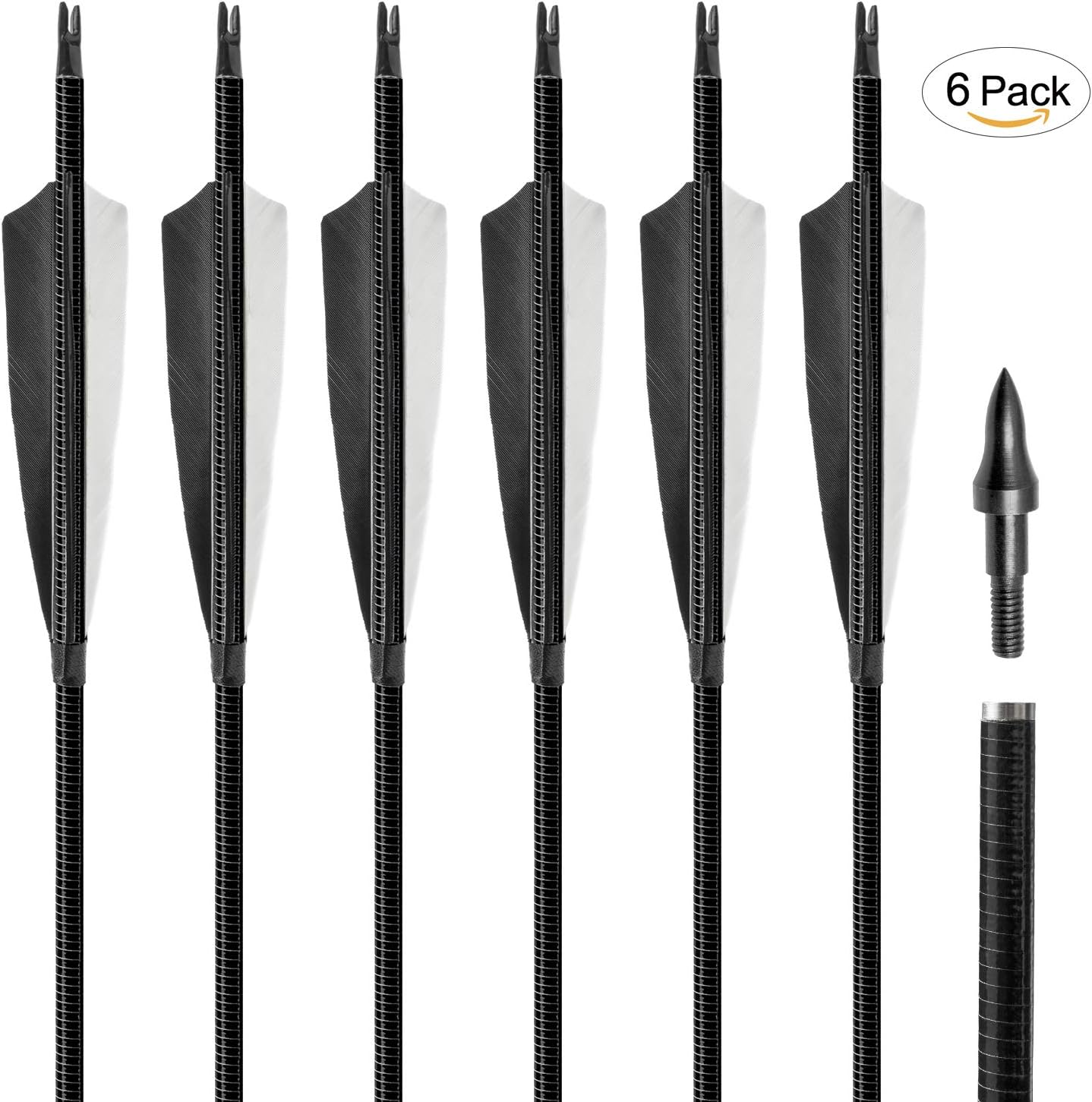 Feather Arrows 31" Archery Hunting Arrows Carbon Targeting Practice Feather Fletching Arrows for Recurve Bows and Longbow with Removable Tips