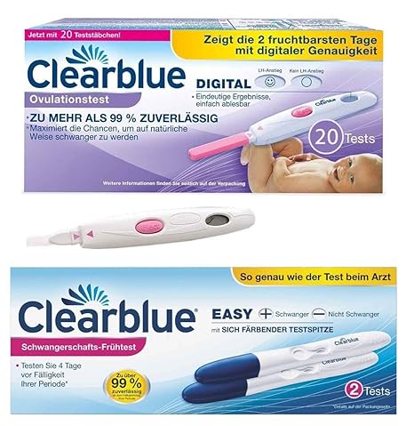 Clearblue Digitaler Ovulationstest 20 Stück Vorteilspack + 2 Clearblue Schwangerschaftstest +/- EASY mit sich färbender Tests