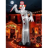 zukakii 12Ft Giant Halloween Inflatables Creepy Clown, Huge Halloween Decorations Outdoor Blow Up Yard Decorations Built-in Full-Body LED Light & Strong Blower for Home Decor Party Lawn