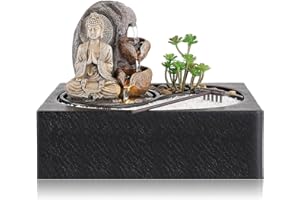 WICHEMI Waterfall Fountains Indoor Water Fountain Tabletop Fountain Zen Garden Buddha Fountain with LED Warm Light for Office Home and Bedroom Desktop Decor