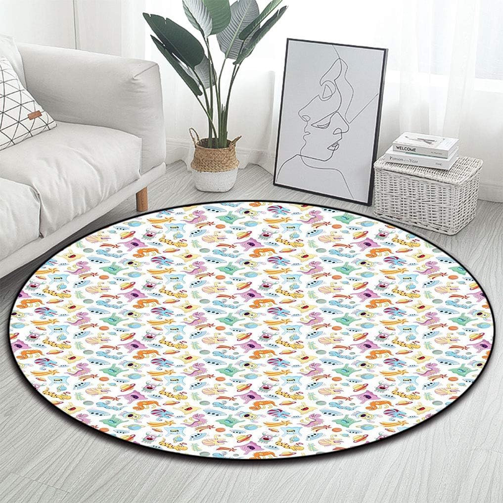 Alien NonSkid Area Rug, Monsters and Aliens with UFOs and Shooting Stars Astronomy