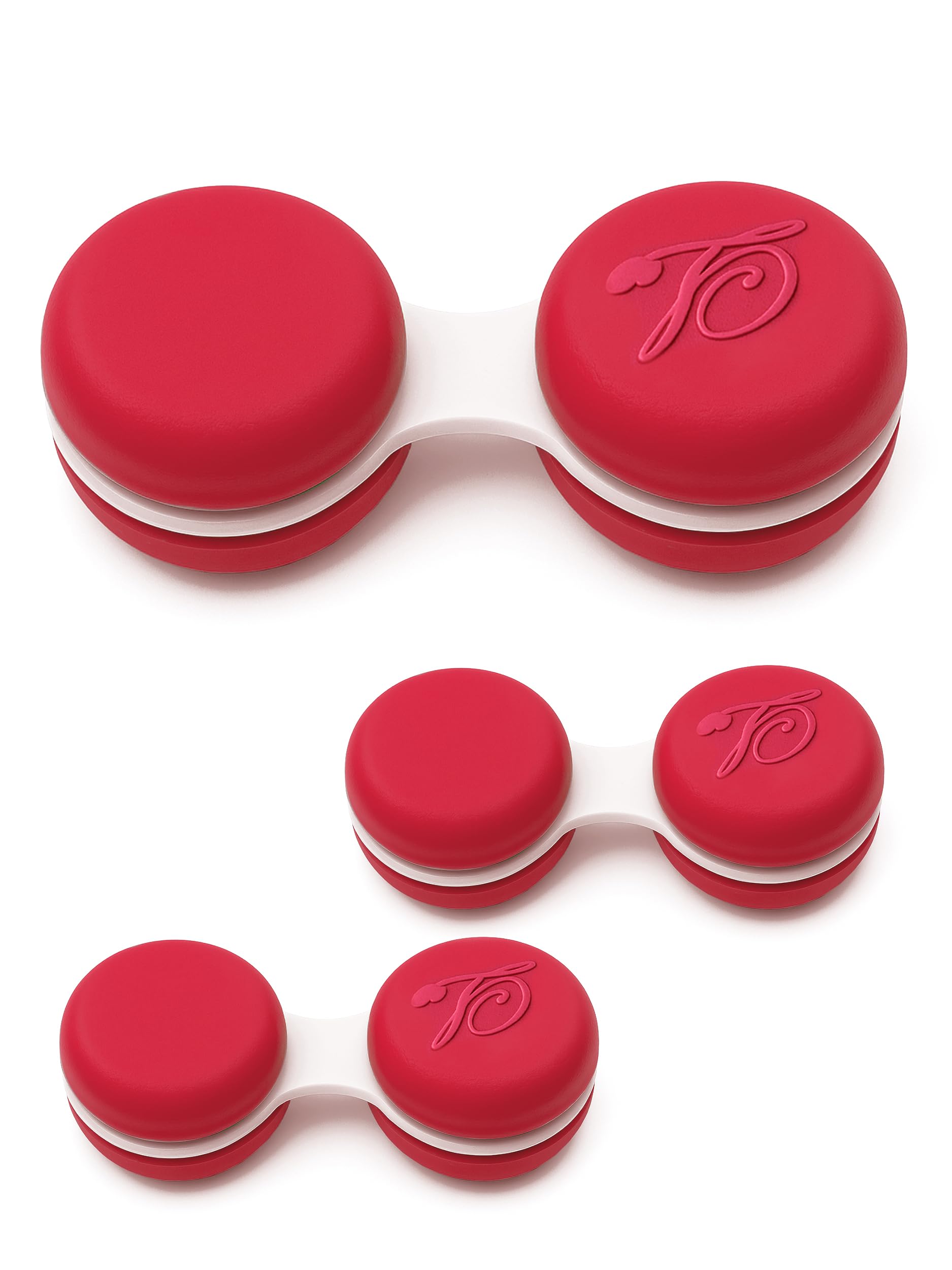 SPORTS WORLD VISION 3PC Red Macaroon Contact Lens Case | Compact, Portable & Leakproof Contact Lens Holder | Durable, Travel-Friendly Contact Lens Solution Box with Same Color Set