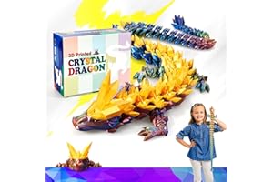 HyBaiS 30 Inch Large 3D Printed Crystal Dragon Toy,Dragon Figurine Large Toy for Kids,Easter Gifts (Magic Gold)
