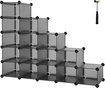 Songmics 16-Cube Storage Unit Shoe Rack DIY Shelving Grey LPC44G 30 x 111.2 x