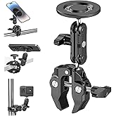 Mic Stand Phone Holder Aluminum Compatible with Magsafe iPhone 16/15/14/13/12 Plus Pro Max Series, Side Mount Cellphone Music Stand Holder for Microphone, 360° Swivel Tilt Adjustable Mic Phone Mount