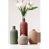 VASETOPIA Ceramic Flowers Vase Set of 4, Elegant Multicolor Home Decorative Small Vases for Table, Centerpieces, Shelf (Red/Green/Brown)