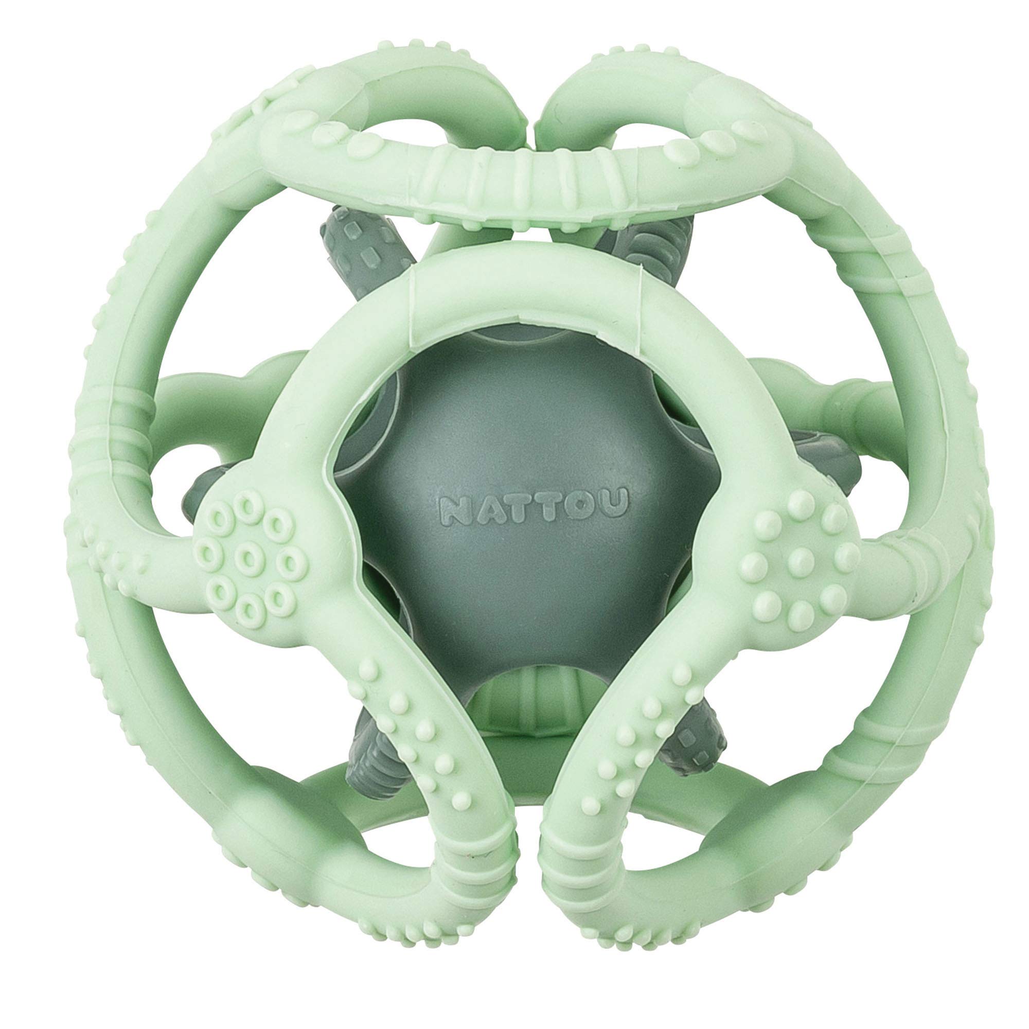 Nattou Silicone Balls Set of 2 for Gripping and Biting, BPA-Free, Diameter 10 cm + 7 cm, Silicone, Mint Green/Grass Green