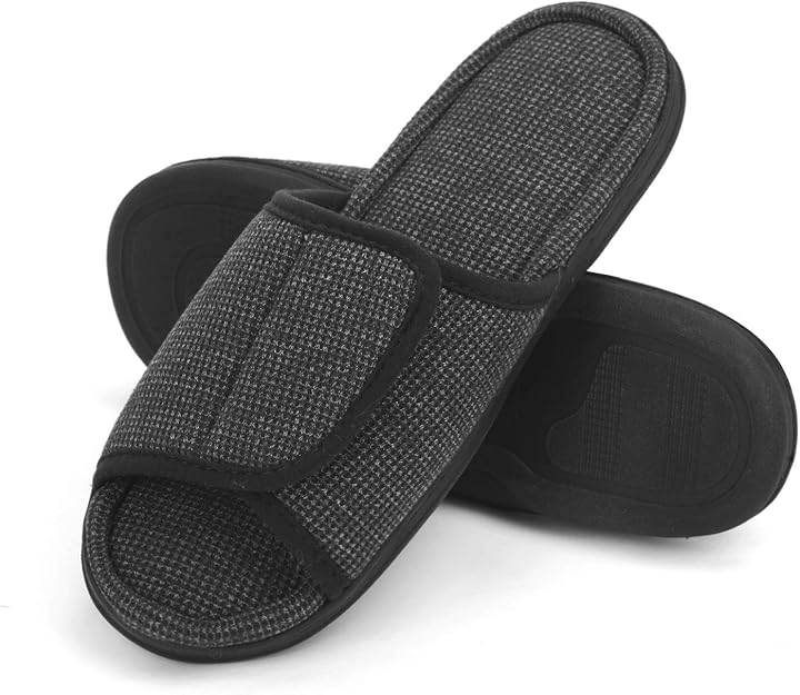 Men's Top Closure Slippers Soft Open Toe Diabetic Slippers Adjustable