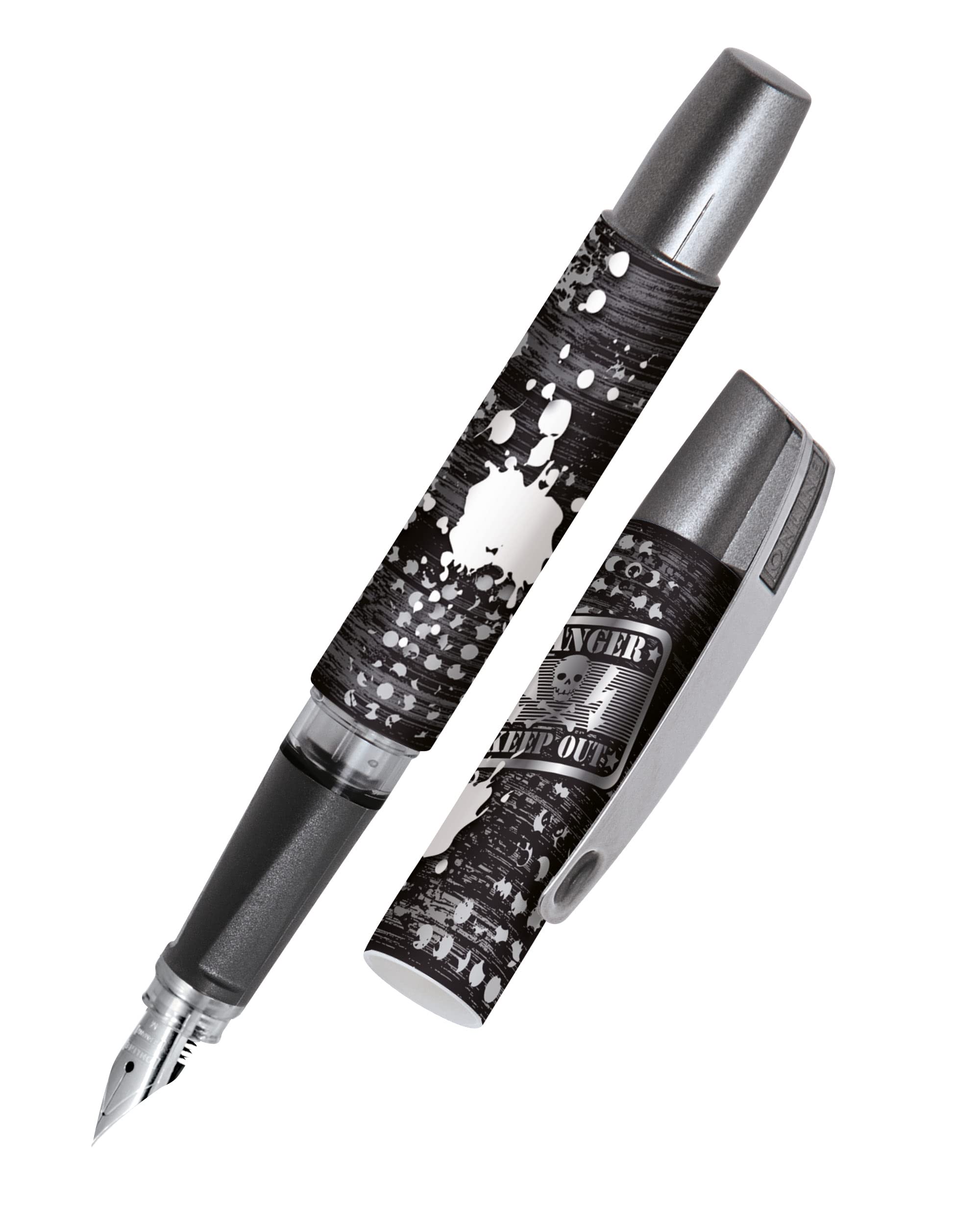 Online Ergonomic fountain pen for school/college - Campus Keep out - solid medium nib, soft grip part, for standard ink cartridges, refillable, ideal for beginners/pupils/students, 61105/3D