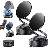 360° Adjustable Vacuum Magnetic Phone Holder, Magnetic Suction Phone Mount,Compatible with All Smartphone Foldable Saving Space and Multi - Scene Use (2Pcs Black)