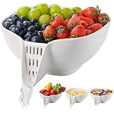 Dizada Ceramic Drain Basket 60 Oz - Porcelain Colander with Integrated Spout for Kitchen, Food Strainer for Vegetables, Fruit