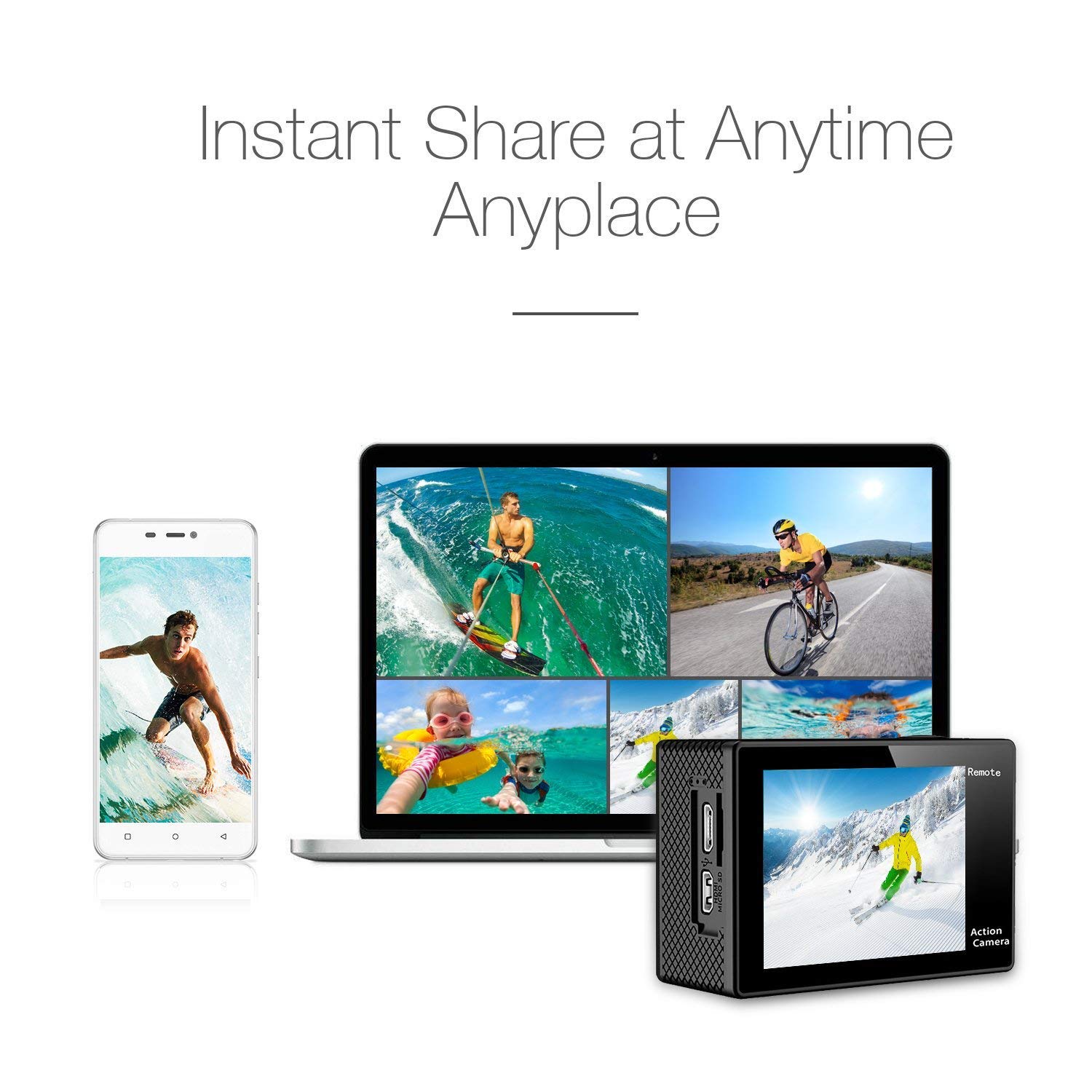 AKASO Action Cam 4K WIFI Action Kamera 170°Ultra Weitwinkel Full HD Sport Cam mit 12MP Unterwasser Kamera 2 Zoll LCD Bildschirm 2.4G Fernbedienung mit 2 Batterien 19 Zubehör Kits (Schwarz)