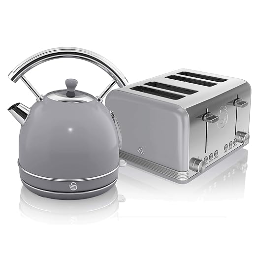 Swan, Retro Kitchen Kettle and Toaster Set, 1.7L Dome Kettle, 4 Slice