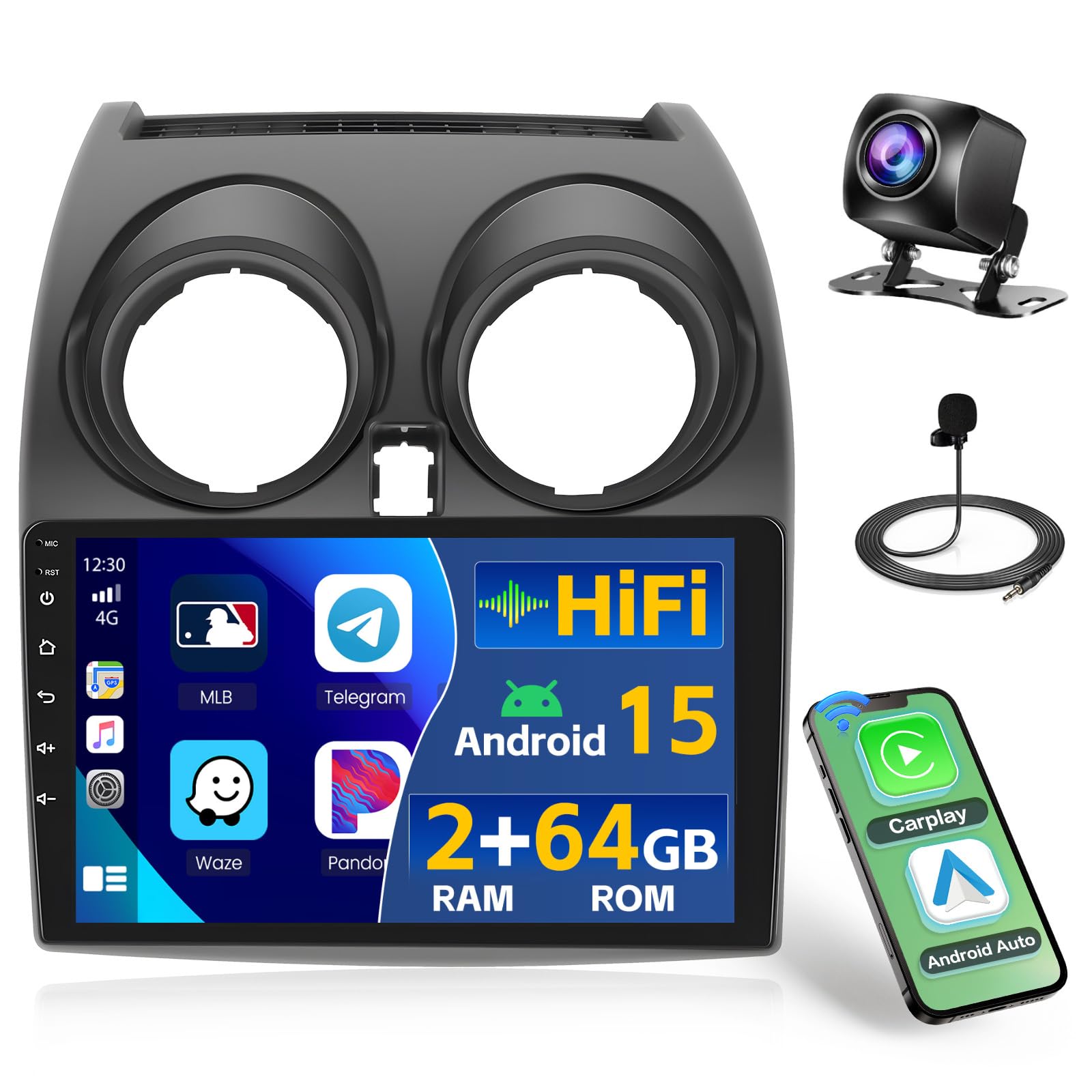 Photo 1 of [2+64G] Hikity Android 15 Car Stereo for 2006-2016 Nissan Rogue Qashqai Radio Wireless Carplay Android Auto, 9 Inch Touchscreen GPS SWC HiFi/FM 5G WiFi Bluetooth Backup Cam MIC