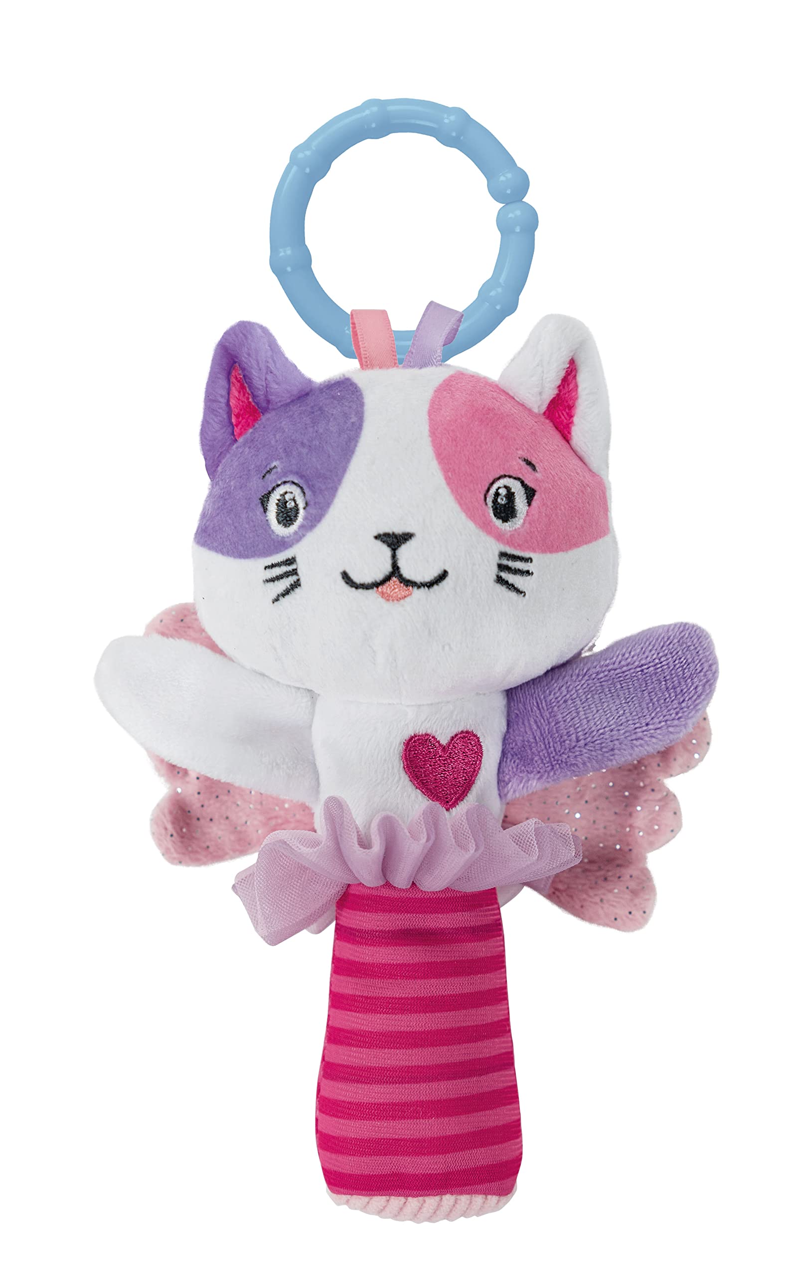 Clementoni - 17653 - Lovely Cat Rattle - Toddler Plush Toy, Early Years Toys, Infant Toys, New Born Soft Toys Gift, 100% Washable