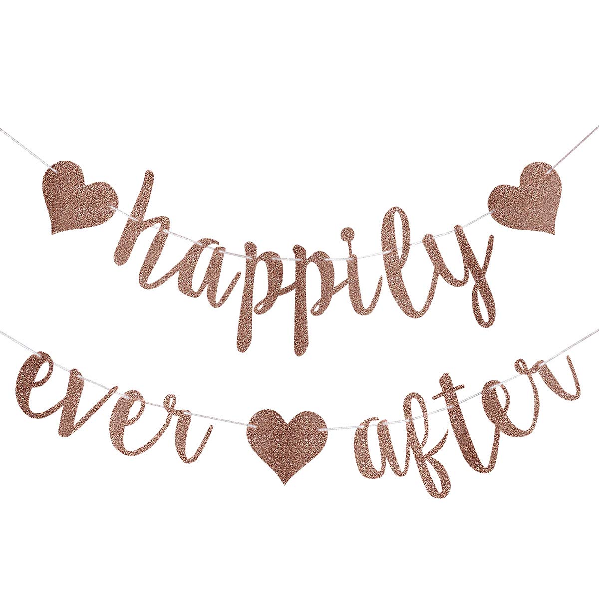 Happily Ever After Banner Rose Gold Glitter, Bachelorette Wedding Party Banner Bridal Shower Banner Rose Gold, Wedding Engagement Party Supplies