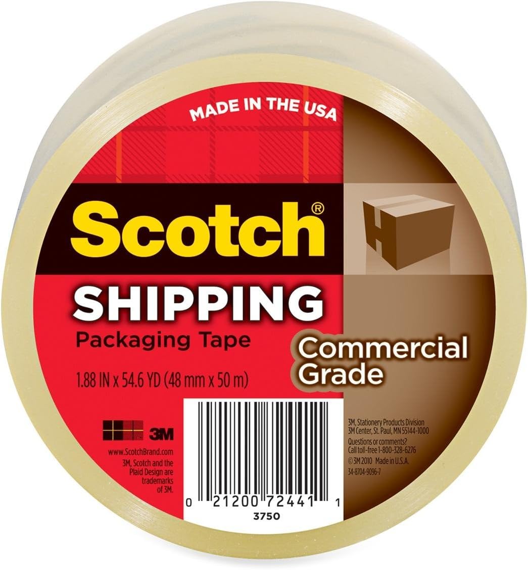 3M 3750CS36ST 3750 Commercial Grade Packaging Tape 1.88" x 54.6yds, 3" Core, Clear, 36/Carton