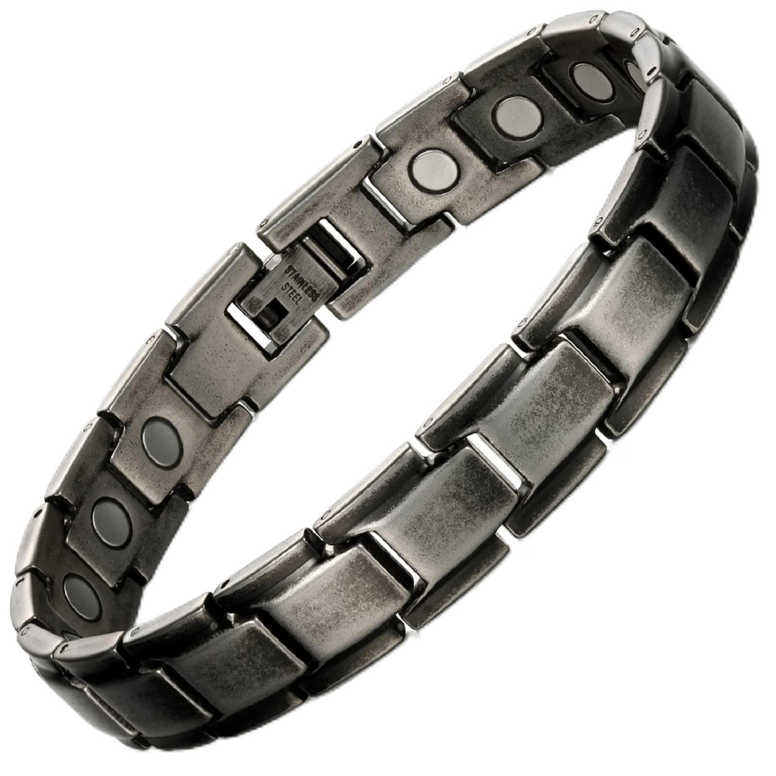 RainSo Stainless Steel Magnetic Bracelet For Men, Magnets Bracelets, Mens Black Ancient Silver Design Bracelet,Adjustable With Gift Box